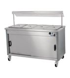 Image of Focus 4FBM 1452mm Wide Mobile Hot Cupboard with Bain Marie Top, Quartz Gantry With Sneeze Guard & Drop Down Trayslide