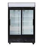 Image of HEF958 880 Ltr Upright Double Sliding Glass Door Black Display Fridge With Canopy