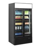 FSC1000H BLACK 796 Ltr Upright Double Hinged Glass Doors Black Display Fridge With Canopy
