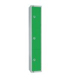 W986-CS Three Door Locker with Sloping Top Green Door Camlock