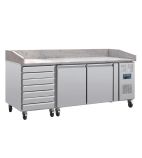 U-Series UA080 428 Ltr 2 Door & 7 Ambient Dough Drawer Stainless Steel Refrigerated Prep Counter With Granite Worktop