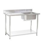 HEF657 1200w x 600d mm Stainless Steel Single Sink With Left Hand Drainer