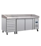 U-Series CT423 290 Ltr 2 Door & 7 Ambient Drawers Stainless Steel Refrigerated Pizza / Saladette Prep Counter