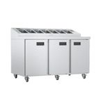 FPS1/3HR-101 440 Ltr 3 Door Stainless Steel Refrigerated Pizza / Saladette Prep Counter