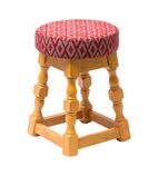 FT467 Classic Soft Oak Low Bar Stool with Red Diamond Seat (Pack of 2)