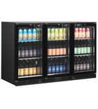 DB301H-3 300 Ltr Undercounter Triple Hinged Glass Door Black Back Bar Bottle Cooler