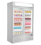 XD2PW 995 Ltr Upright Double Hinged Glass Door White Display Fridge With Canopy