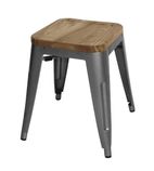 GM636 Bistro Low Stools with Wooden Seat Pad Gun Metal (Pack of 4)