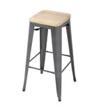 GM639 Bistro High Stools with Wooden Seat Pad Gun Metal (Pack of 4)