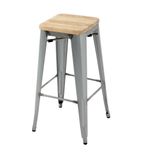 GM638 Bistro High Stools with Wooden Seat Pad Galvanised Steel (Pack of 4)