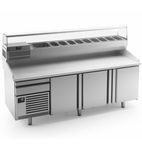 MP2300 700 Ltr 3 Door Stainless Steel Refrigerated Pizza / Saladette Prep Counter With Granite Worktop