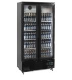 Image of EM500 490 Ltr Upright Double Hinged Glass Door Black Bar Back Bottle Cooler