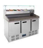 Image of G623 368 Ltr 3 Door Stainless Steel Refrigerated Pizza / Saladette Prep Counter