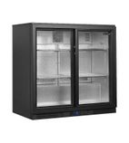 BA21H 196 Ltr Undercounter Double Sliding Glass Door Black Bar Back Bottle Cooler