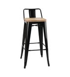 FB623 Bistro Backrest High Stools with Wooden Seat Pad Black (Pack of 4)