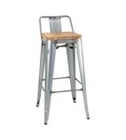 FB627 Bistro Backrest High Stools with Wooden Seat Pad Galvanised Steel (Pack of 4)