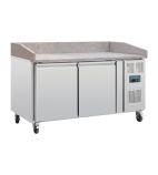 U-Series CT424 428 Ltr 2 Door Stainless Steel Refrigerated Pizza / Saladette Prep Counter With Granite Top