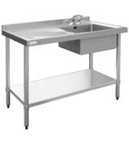 U903 1200w x 600d mm Stainless Steel Single Sink With Left Hand Drainer
