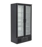 BAR20 417 Ltr Upright Double Hinged Glass Door Black Back Bar Bottle Cooler