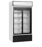 Image of FSC1000S 771 Ltr Upright Double Sliding Glass Doors White Display Fridge With Canopy