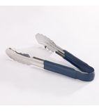 Image of EA408BL Stainless Steel Non Slip Blue Handle Tongs 240mm