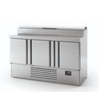 Image of ME1003EN 355 Ltr 3 Door Stainless Steel Refrigerated Pizza / Saladette Prep Counter With Raised Collar