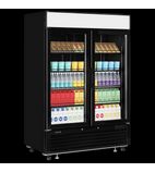 LGC5000 BLACK 1108 Ltr Upright Double Hinged Glass Door White Display Fridge With Canopy