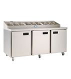 Image of FPS3HR 420 Ltr 3 Door Stainless Steel Refrigerated Pizza / Saladette Prep Counter