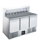 BCC3PREPGRANITE 368 Ltr 3 Door Stainless Steel Refrigerated Pizza / Saladette Prep Counter With Granite Top