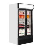 FSC1000H 796 Ltr Upright Double Hinged Glass Doors White Display Fridge With Canopy