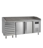 PT1310 390 Ltr 2 Door & 7 Ambient Dough Drawer Stainless Steel Refrigerated Prep Counter With Granite Worktop
