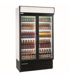 Image of HD1140 920 Ltr Upright Double Hinged Glass Door White Display Fridge With Canopy