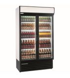 HD1140 920 Ltr Upright Double Hinged Glass Door White Display Fridge With Canopy