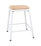 FB933 Cantina Low Stools with Wooden Seat Pad White (Pack of 4)