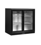 DB201S 190 Ltr Undercounter Double Sliding Glass Door Reduced Height Black Back Bar Bottle Cooler