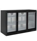 LOWBAR3SL 280 Ltr Undercounter Triple Sliding Glass Door Reduced Height Black Back Bar Bottle Cooler