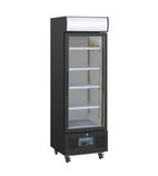 Image of G-Series GH426 218 Ltr Upright Single Glass Door Black Display Fridge With Canopy