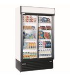 SD1140 890 Ltr Upright Double Sliding Glass Door White Display Fridge With Canopy