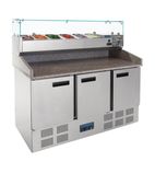 Image of G-Series CN267 368 Ltr 3 Door Stainless Steel Refrigerated Pizza / Saladette Prep Counter With Glass Sneeze Guard
