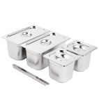 SA249 Stainless Steel Gastronorm Tray Set  2 x 1/3 and 2 x 1/6 150mm with Lids (Pack of 4)