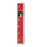 W983-PS Six Door Locker  with Sloping Top Red Door Padlock
