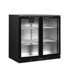 DB201H 190 Ltr Undercounter Double Hinged Glass Door Reduced Height Black Back Bar Bottle Cooler