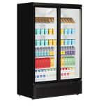 C2DB 1081 Ltr Upright Double Hinged Glass Door Black Display Fridge