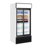 FSC890S 707 Ltr Upright Double Sliding Glass Doors White Display Fridge With Canopy