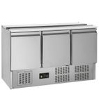 GS365 368 Ltr 3 Door Stainless Steel Refrigerated Pizza / Saladette Prep Counter
