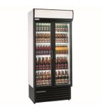 Image of HD890 700 Ltr Upright Double Hinged Glass Door White Display Fridge With Canopy