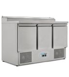 KXCC3-SAL 392 Ltr 3 Door Stainless Steel Refrigerated Pizza / Saladette Prep Counter With Raised Collar