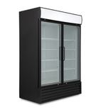Image of GDF1200 1134 Ltr Upright Double Hinged Glass Door Black Display Freezer