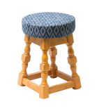 FT469 Classic Soft Oak Low Bar Stool with Blue Diamond Seat (Pack of 2)