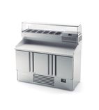 ME1003VIP 355 Ltr 3 Door Stainless Steel Refrigerated Pizza / Saladette Prep Counter With Granite Worktop